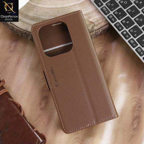 Xiaomi Redmi Note 14 4G Cover - Brown -  CaseMe Premium High Quality Wallet Magnetic Suede Leather Case
