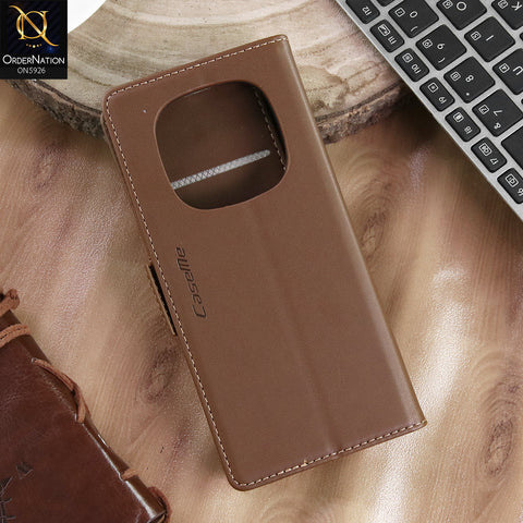 Xiaomi Redmi Note 14 Pro 4G Cover - Brown -  CaseMe Premium High Quality Wallet Magnetic Suede Leather Case