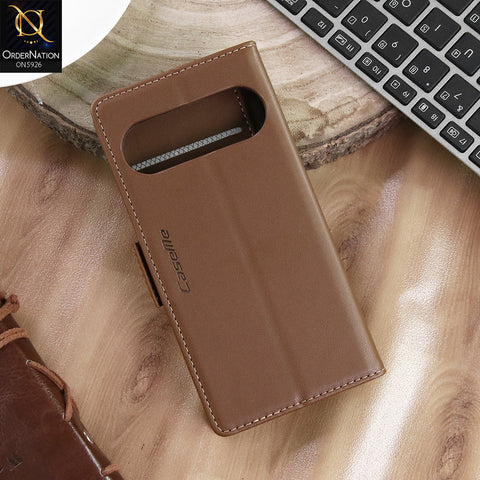 Google Pixel 10 Pro Cover - Brown -  CaseMe Premium High Quality Wallet Magnetic Suede Leather Case