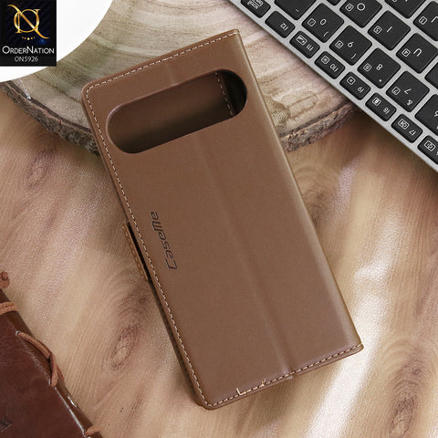 Google Pixel 10 Pro XL Cover - Brown -  CaseMe Premium High Quality Wallet Magnetic Suede Leather Case