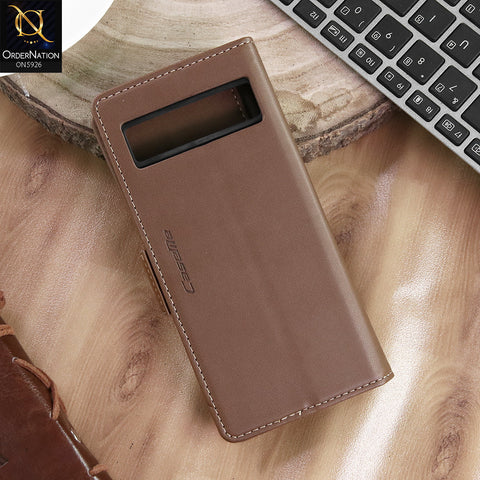 Google Pixel 7a Cover - Brown -  CaseMe Premium High Quality Wallet Magnetic Suede Leather Case