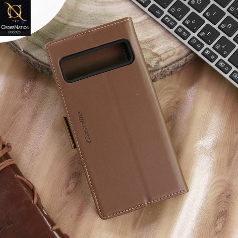 Google Pixel 8 Pro Cover - Brown -  CaseMe Premium High Quality Wallet Magnetic Suede Leather Case