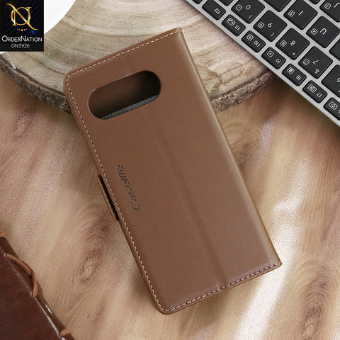Google Pixel 9a Cover - Brown -  CaseMe Premium High Quality Wallet Magnetic Suede Leather Case