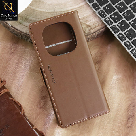 Xiaomi Redmi Note 14 Pro Plus 5G Cover - Brown -  CaseMe Premium High Quality Wallet Magnetic Suede Leather Case