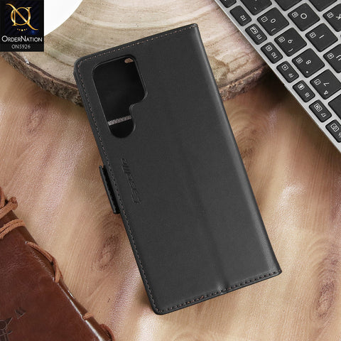 Samsung Galaxy S22 Ultra Cover - Black -  CaseMe Premium High Quality Wallet Magnetic Suede Leather Case
