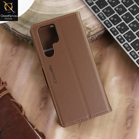 Samsung Galaxy S22 Ultra Cover - Brown -  CaseMe Premium High Quality Wallet Magnetic Suede Leather Case