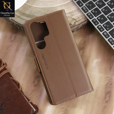 Samsung Galaxy S23 Ultra Cover - Brown -  CaseMe Premium High Quality Wallet Magnetic Suede Leather Case