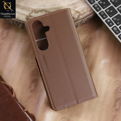 Samsung Galaxy S24 Cover - Brown -  CaseMe Premium High Quality Wallet Magnetic Suede Leather Case