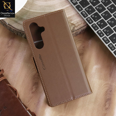 Samsung Galaxy S24 FE Cover - Brown -  CaseMe Premium High Quality Wallet Magnetic Suede Leather Case