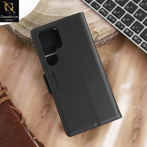 Samsung Galaxy S24 Ultra Cover - Black -  CaseMe Premium High Quality Wallet Magnetic Suede Leather Case