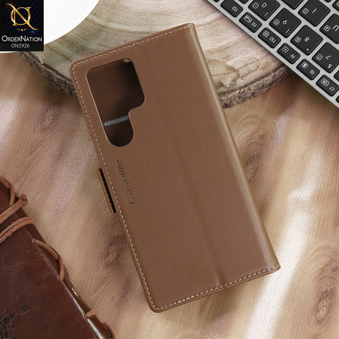 Samsung Galaxy S24 Ultra Cover - Brown -  CaseMe Premium High Quality Wallet Magnetic Suede Leather Case