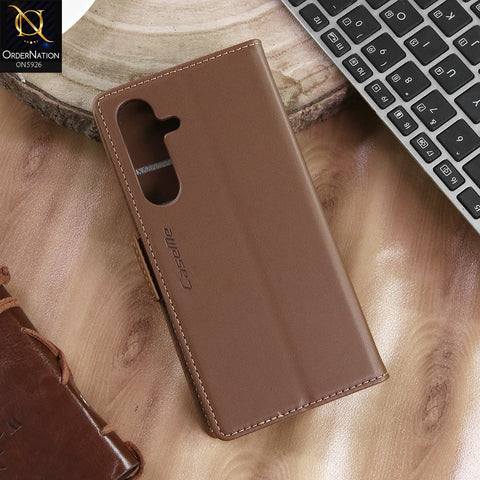 Samsung Galaxy S25 FE Cover - Brown -  CaseMe Premium High Quality Wallet Magnetic Suede Leather Case