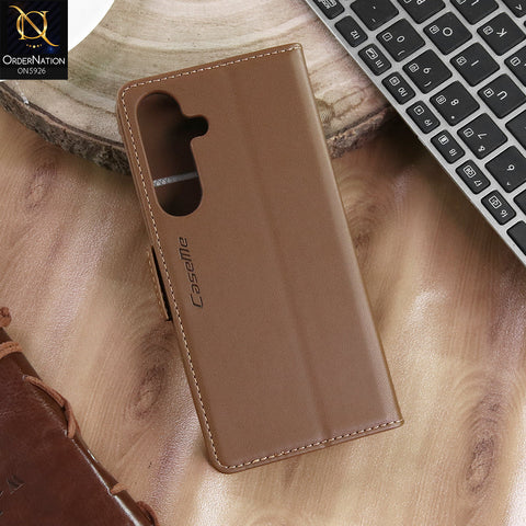 Samsung Galaxy S25 Plus Cover - Brown -  CaseMe Premium High Quality Wallet Magnetic Suede Leather Case