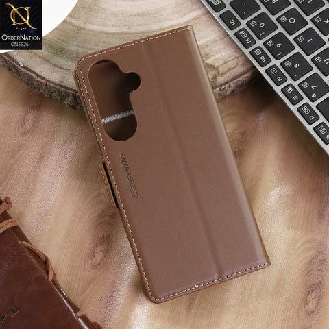 Samsung Galaxy S26 Plus Cover - Brown -  CaseMe Premium High Quality Wallet Magnetic Suede Leather Case