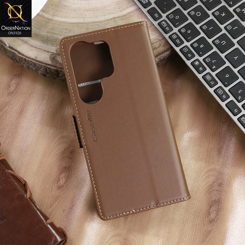 Samsung Galaxy S26 Ultra Cover - Brown -  CaseMe Premium High Quality Wallet Magnetic Suede Leather Case