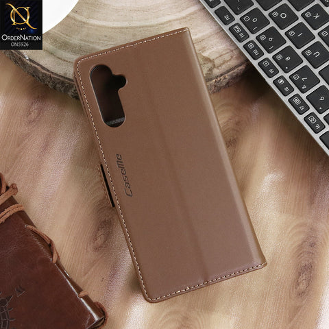 Samsung Galaxy A14 4G Cover - Brown -  CaseMe Premium High Quality Wallet Magnetic Suede Leather Case