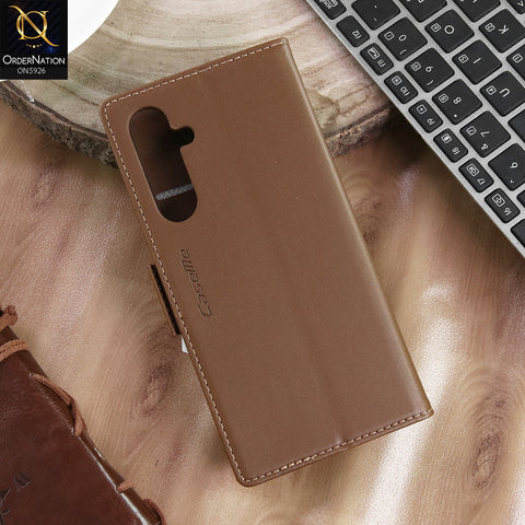 Samsung Galaxy A35 Cover - Brown -  CaseMe Premium High Quality Wallet Magnetic Suede Leather Case