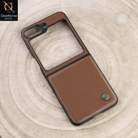 Samsung Galaxy Z Flip 6 Cover - Brown -  CaseMe Premium High Quality Wallet Magnetic Suede Leather Case