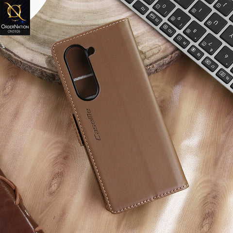 Samsung Galaxy Z Fold 5 5G Cover - Brown -  CaseMe Premium High Quality Wallet Magnetic Suede Leather Case