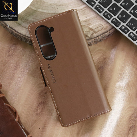 Samsung Galaxy Z Fold 6 5G Cover - Brown -  CaseMe Premium High Quality Wallet Magnetic Suede Leather Case