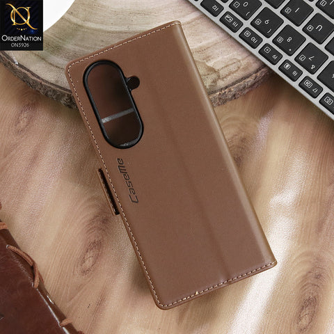 Samsung Galaxy Z Fold 7 Cover - Brown -  CaseMe Premium High Quality Wallet Magnetic Suede Leather Case