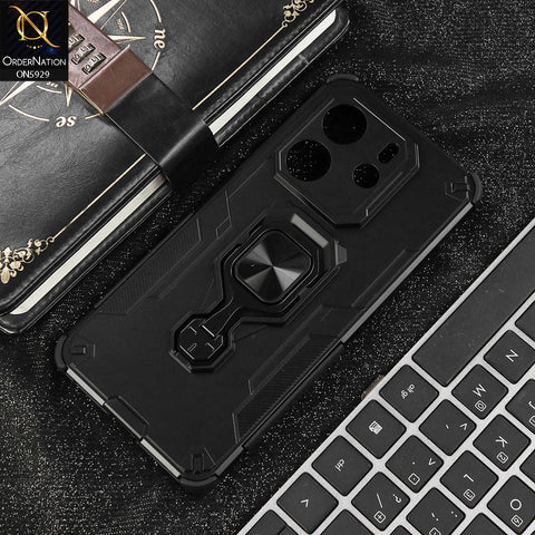 Xiaomi Redmi Note 14 4G Cover - Black - New High Grade Quality Armor Case With Metal Ring And KickStand