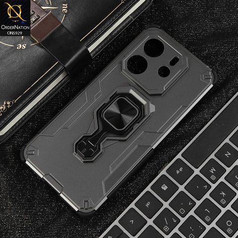 Xiaomi Redmi Note 14 4G Cover - Gray - New High Grade Quality Armor Case With Metal Ring And KickStand