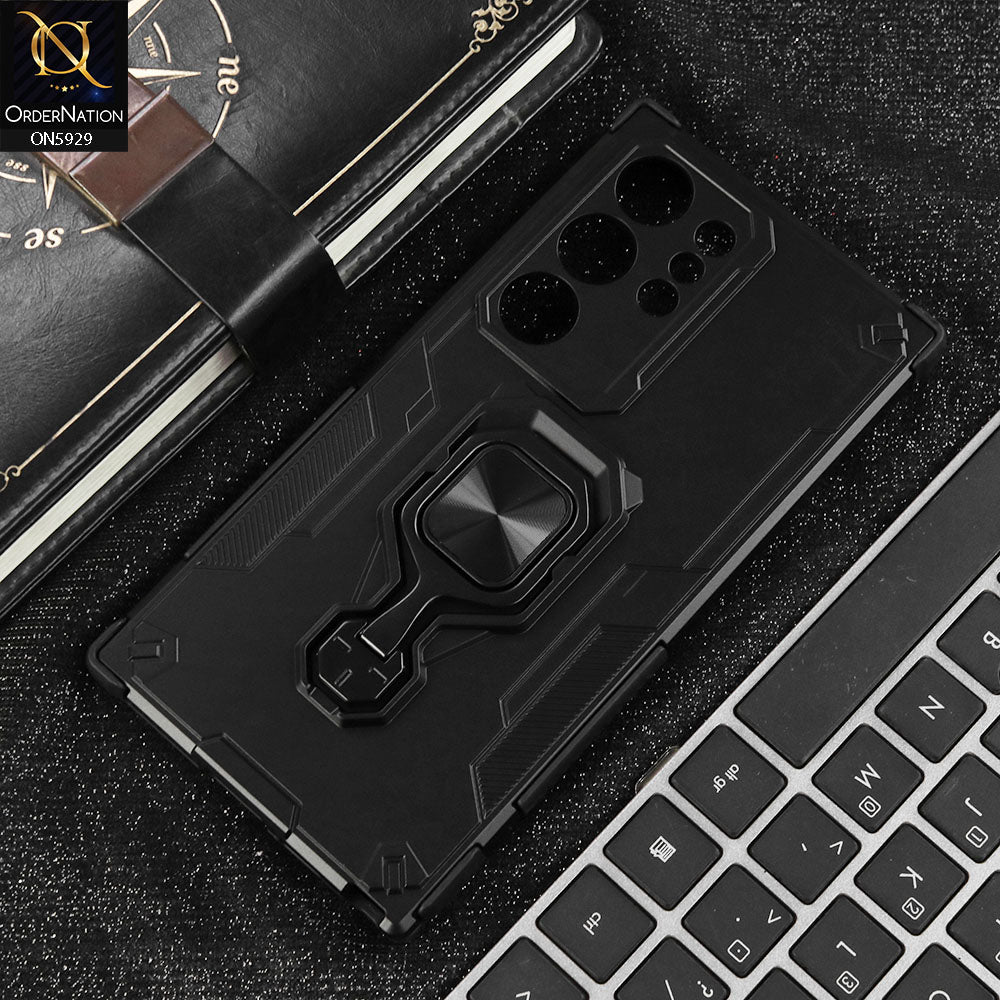 Samsung Galaxy S24 Ultra Cover - Black - New High Grade Quality Armor Case With Metal Ring And KickStand