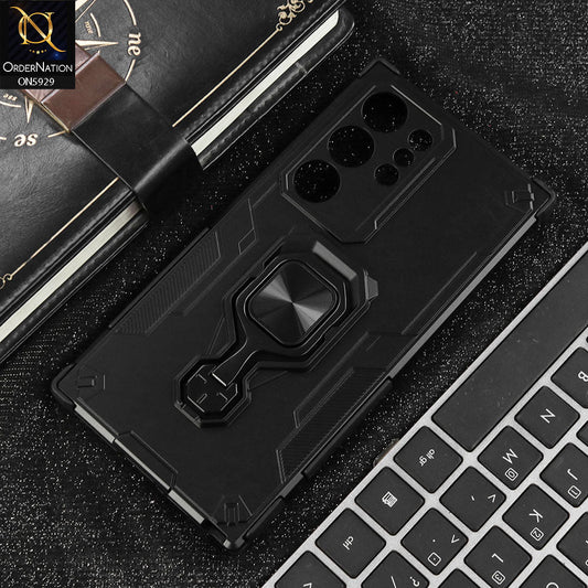 Samsung Galaxy S24 Ultra Cover - Black - New High Grade Quality Armor Case With Metal Ring And KickStand