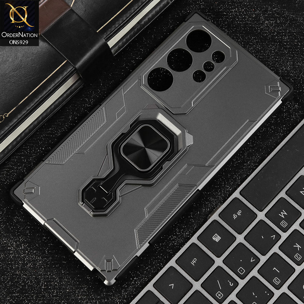 Samsung Galaxy S24 Ultra Cover - Gray - New High Grade Quality Armor Case With Metal Ring And KickStand