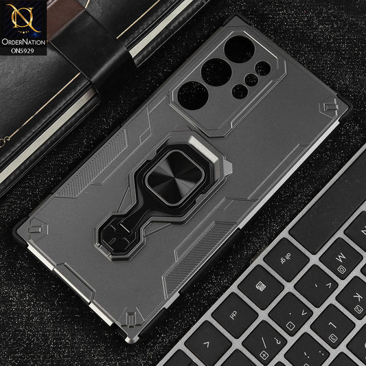 Samsung Galaxy S24 Ultra Cover - Gray - New High Grade Quality Armor Case With Metal Ring And KickStand
