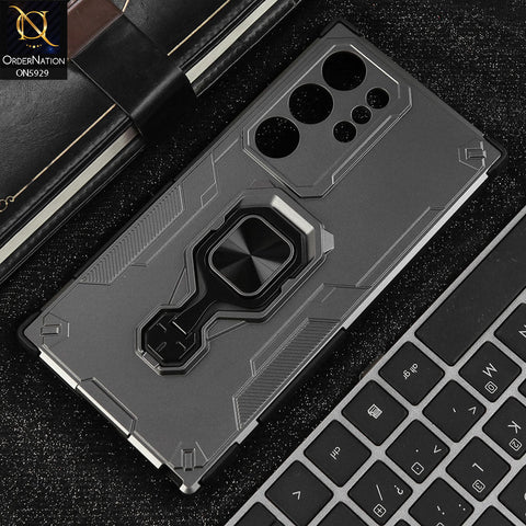 Samsung Galaxy S24 Ultra Cover - Gray - New High Grade Quality Armor Case With Metal Ring And KickStand