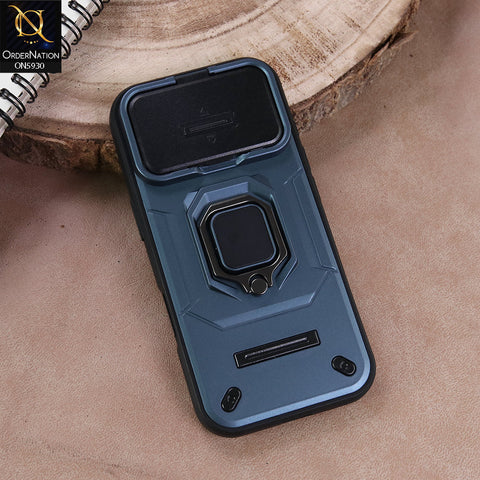 iPhone 17 Pro Cover - Blue - New High Grade Quality Armor Case With Metal Ring And Kickstand And Sliding Camera Protection