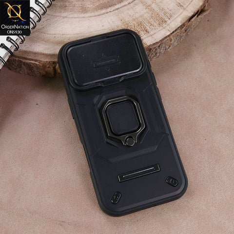 iPhone 17 Pro Max Cover - Black - New High Grade Quality Armor Case With Metal Ring And Kickstand And Sliding Camera Protection