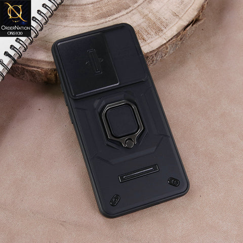 Xiaomi Redmi Note 14 4G Cover - Black - New High Grade Quality Armor Case With Metal Ring And Kickstand And Sliding Camera Protection