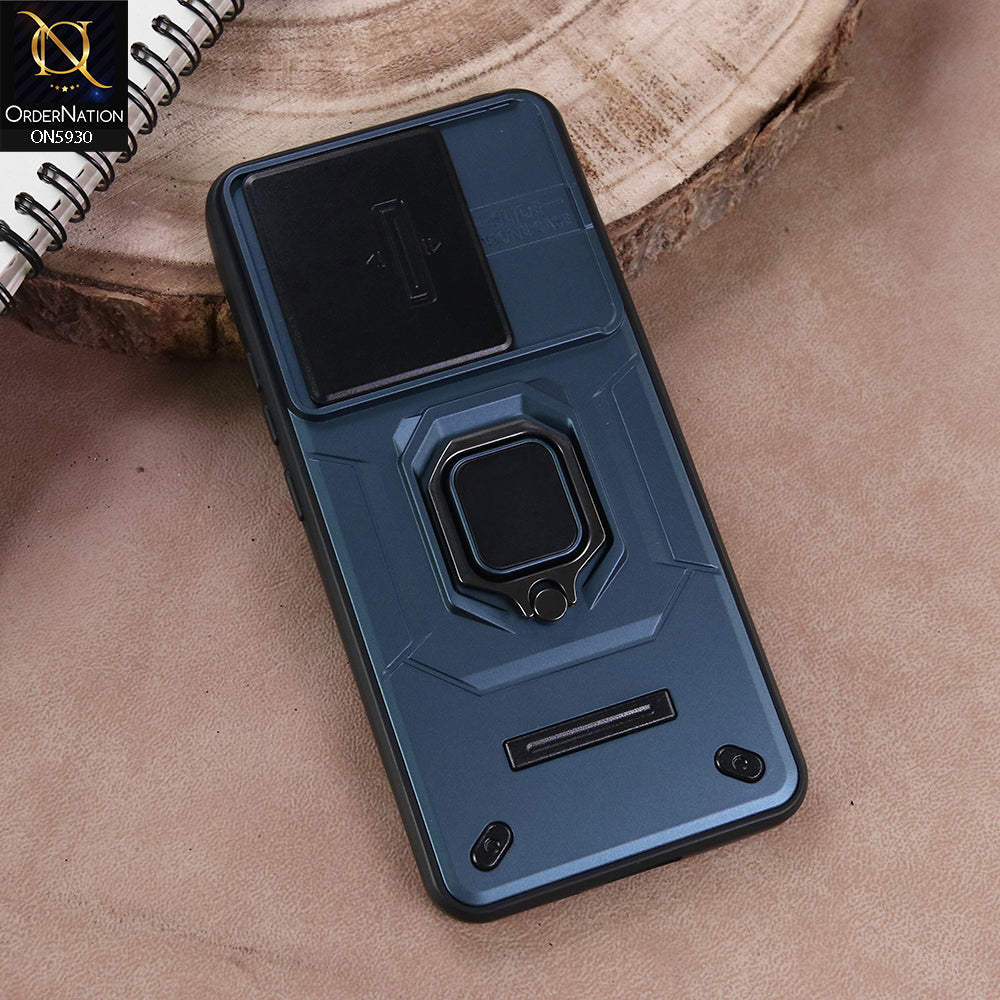 Xiaomi Redmi Note 14 4G Cover - Blue - New High Grade Quality Armor Case With Metal Ring And Kickstand And Sliding Camera Protection