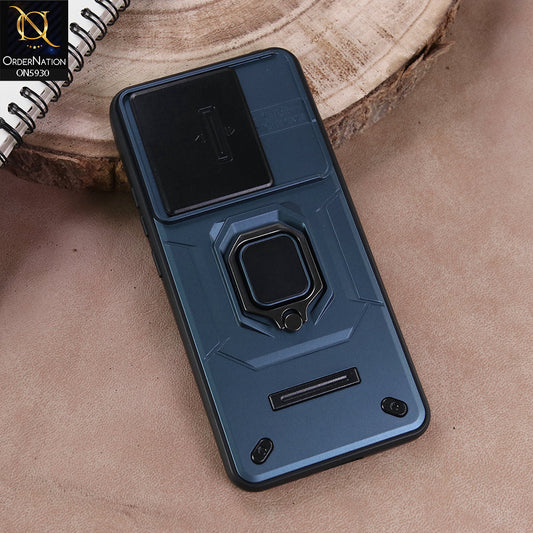 Xiaomi Redmi Note 14 4G Cover - Blue - New High Grade Quality Armor Case With Metal Ring And Kickstand And Sliding Camera Protection