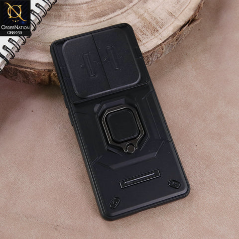 Xiaomi Redmi Note 14 Pro 4G Cover - Black - New High Grade Quality Armor Case With Metal Ring And Kickstand And Sliding Camera Protection