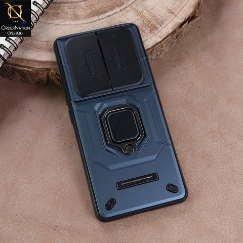Xiaomi Redmi Note 14 Pro 4G Cover - Blue - New High Grade Quality Armor Case With Metal Ring And Kickstand And Sliding Camera Protection