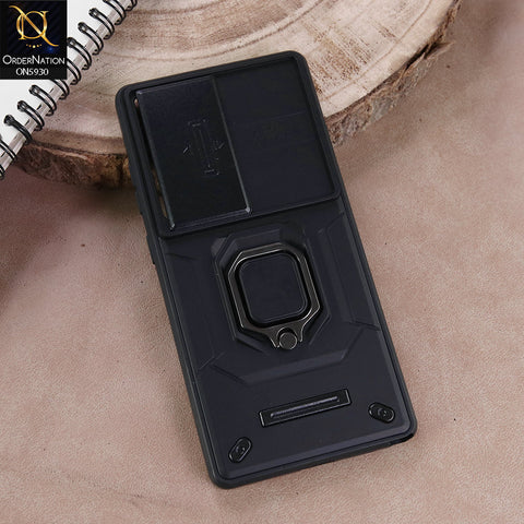 Samsung Galaxy S23 Ultra 5G Cover - Black - New High Grade Quality Armor Case With Metal Ring And Kickstand And Sliding Camera Protection