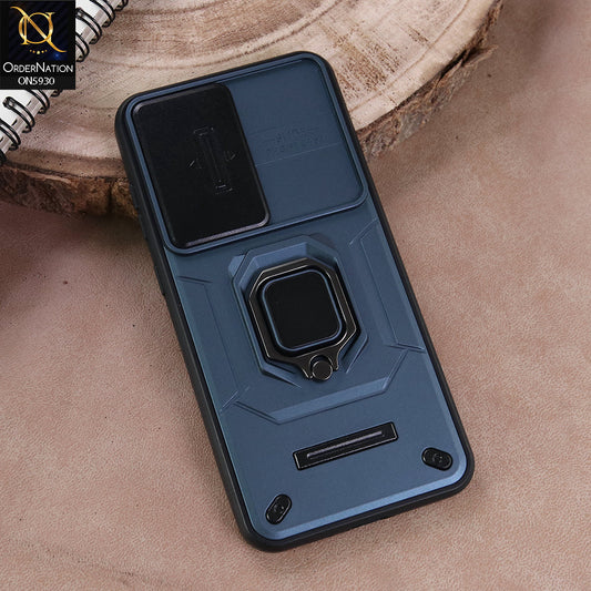 Samsung Galaxy S24 FE Cover - Blue - New High Grade Quality Armor Case With Metal Ring And Kickstand And Sliding Camera Protection