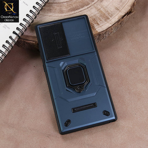 Samsung Galaxy S24 Ultra Cover - Blue - New High Grade Quality Armor Case With Metal Ring And Kickstand And Sliding Camera Protection
