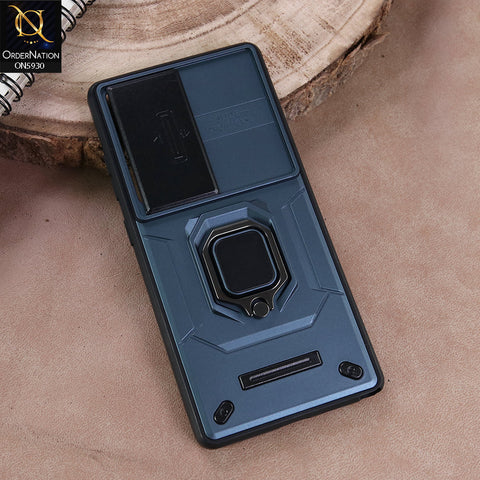 Samsung Galaxy S25 Ultra Cover - Blue - New High Grade Quality Armor Case With Metal Ring And Kickstand And Sliding Camera Protection