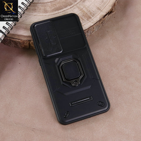 Samsung Galaxy A55 Cover - Black - New High Grade Quality Armor Case With Metal Ring And Kickstand And Sliding Camera Protection