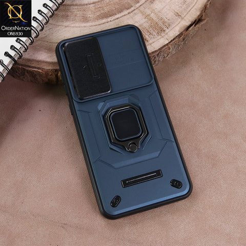 Samsung Galaxy A55 Cover - Blue - New High Grade Quality Armor Case With Metal Ring And Kickstand And Sliding Camera Protection