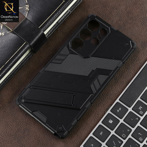 Samsung Galaxy S25 Ultra Cover - Black - New Ultra Punk TPU Shockproof Phone Case with Kickstand And Camera Protection