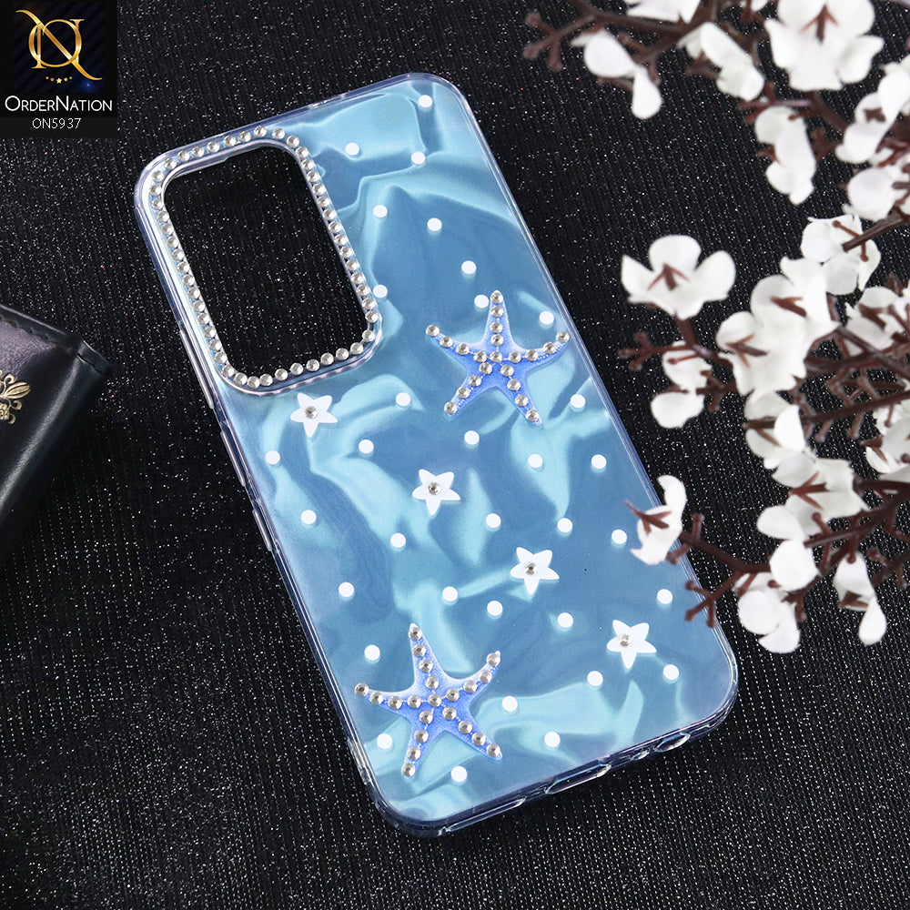 Infinix Hot 60 Pro Cover - Blue - New Cool Trendy Shiny Stared Case With Rhinestones
