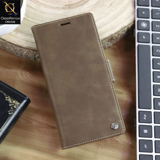 Samsung Galaxy M07 Cover - Brown - New CaseMe Fully Premium High Grade Quality Leather Flip Book With Card Holding Slots And Magnetic Closure 033