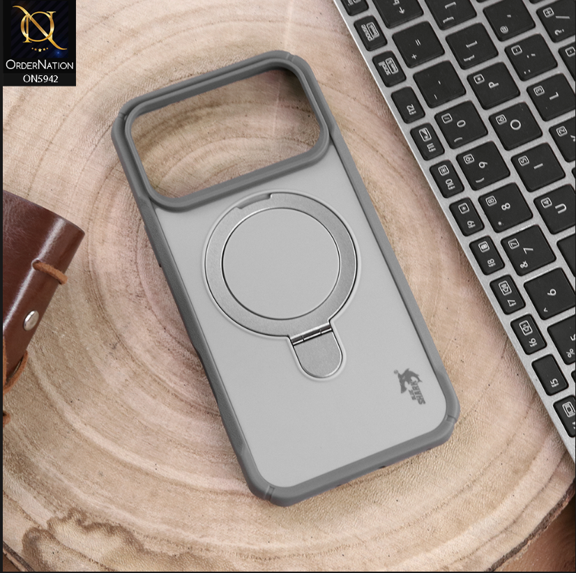 iPhone 17 Pro Max Cover - Gray -  New Blue Shark Premium Quality Tpu Soft Bordered Case With Metal KickStand