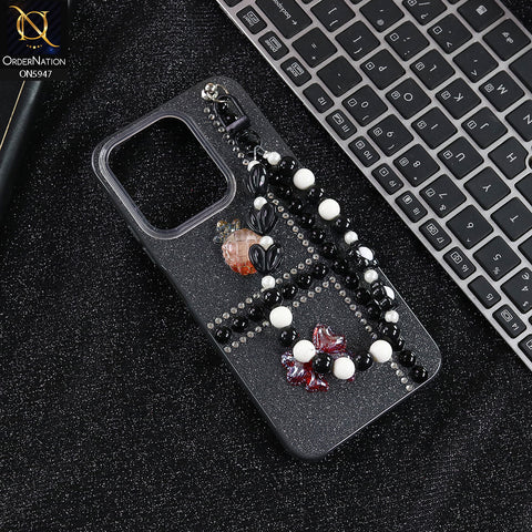 Oppo A5 Pro 5G Cover - Black -  New Primp Shiny Glitter Case With Pearls And Rhinestones And Beeded Keychain